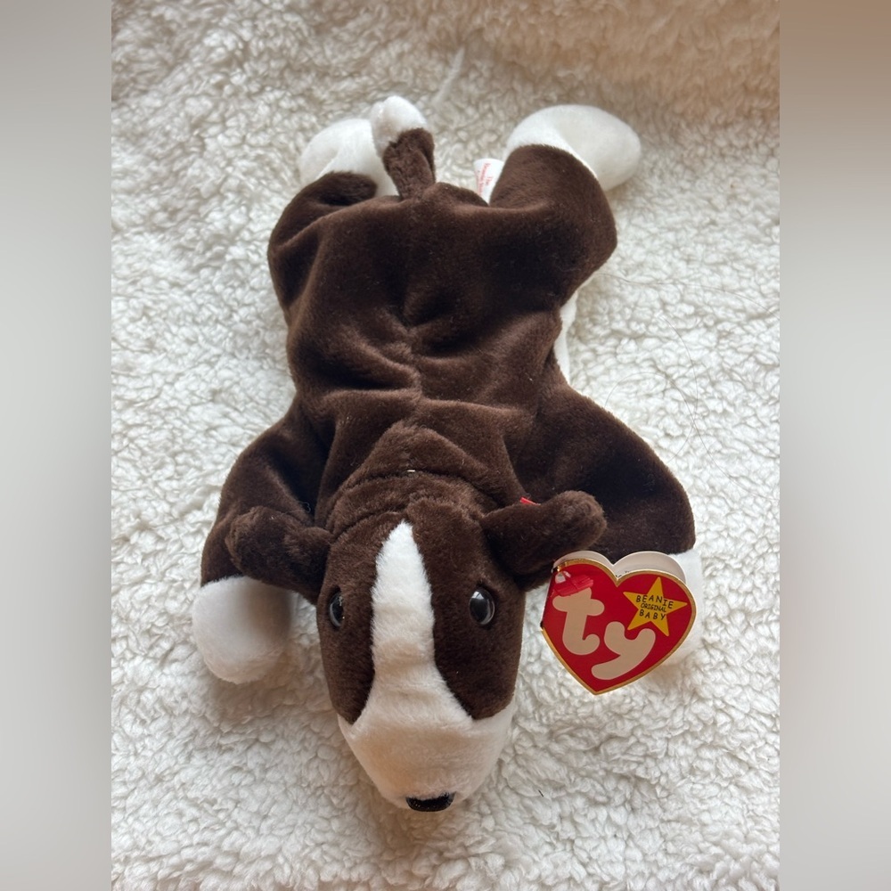 Ty Beanie Baby “Bruno” Plush Toy with Brown and White Design